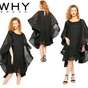 WHY DRESS Black chiffon butterfly sleeve dress SzL